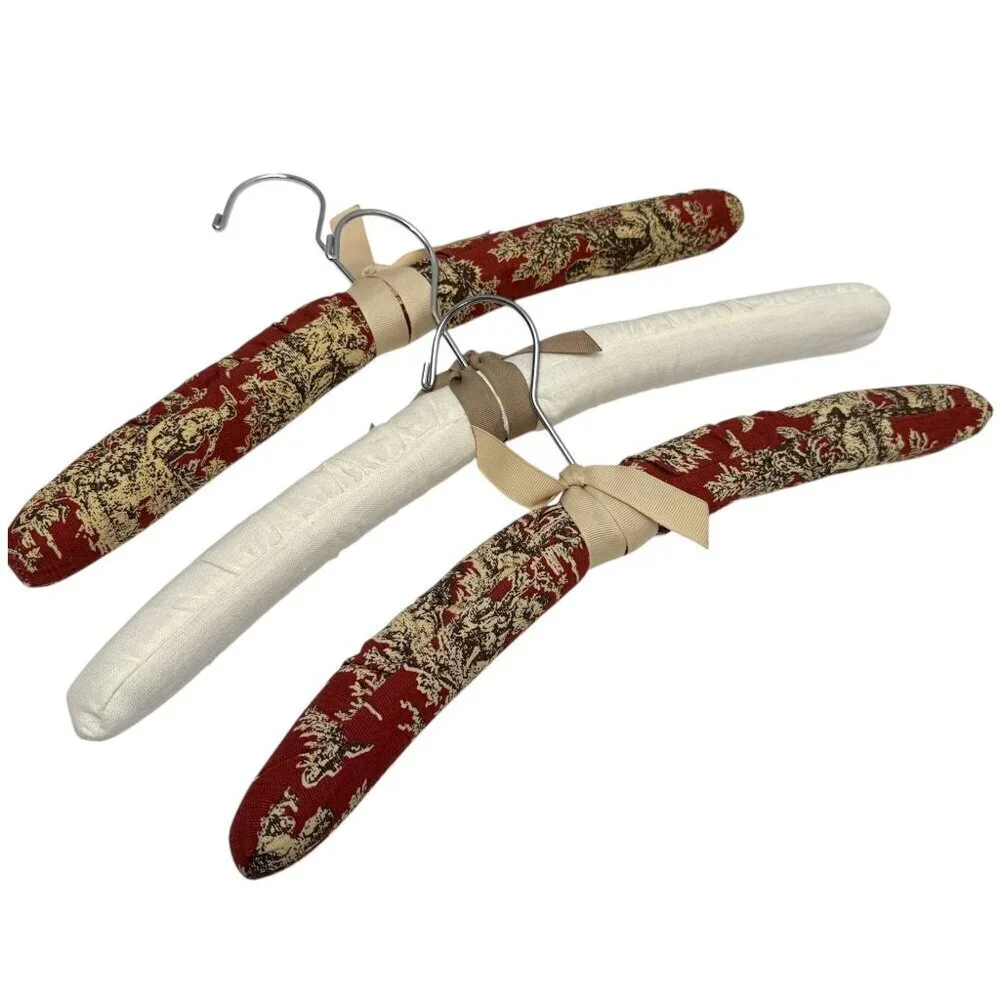 French Country Padded Hangers Set of 3 Red Toile Fabric